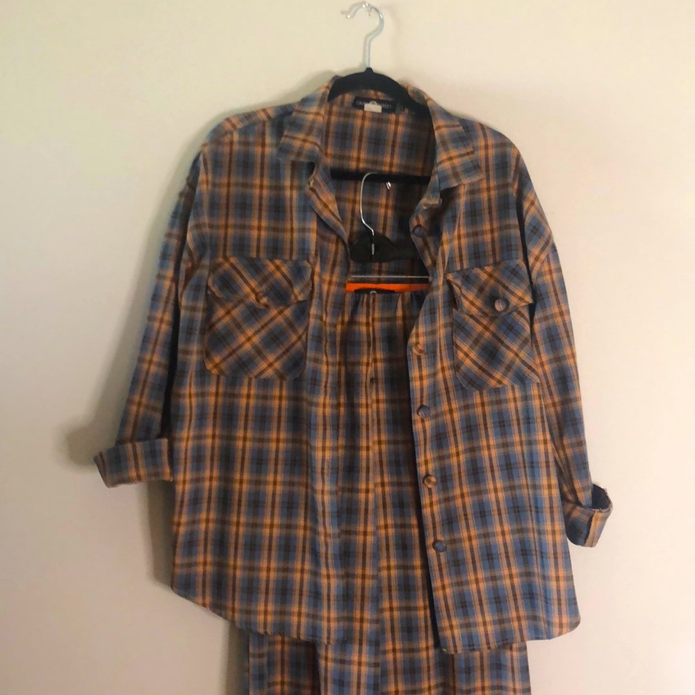 Co-ord blue & orange plaid outfit